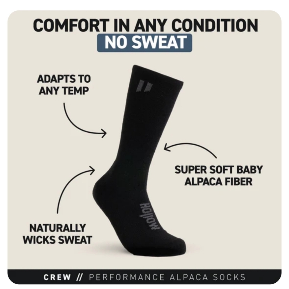 HOLLOW PERFORMANCE ALPACA SOCKS- CREW- BLACK - L